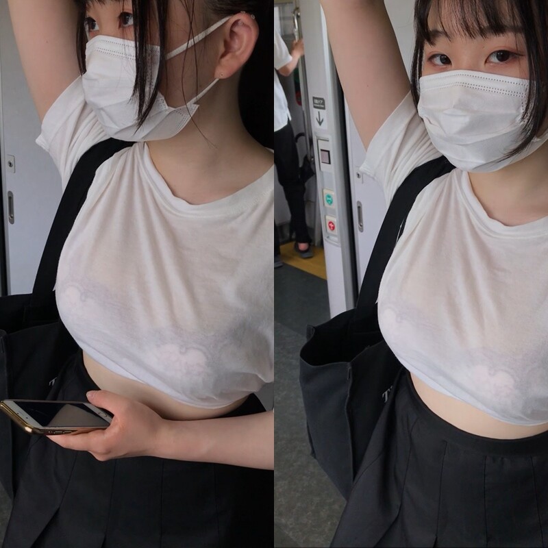 【透けブラ】若娘の汗だくＴシャツからの透け透けブラを長時間粘着撮りで堪能